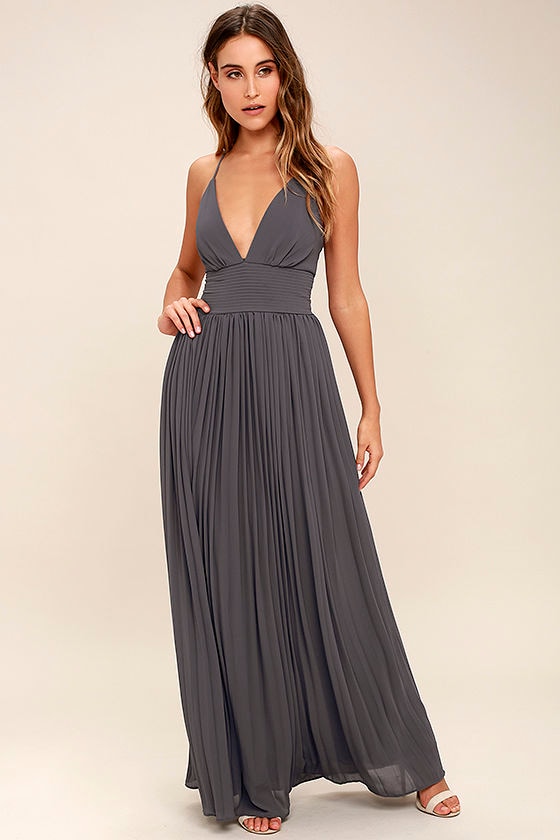 Stunning Slate Grey Dress - Pleated Maxi Dress - Grey Gown - $78.00 - Lulus