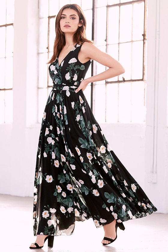 Lovely Black Dress Floral Print Dress Maxi Dress 149.00 Lulus