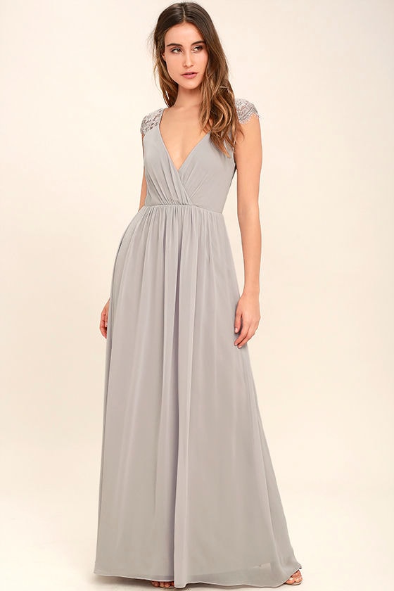 Lovely Light Grey Dress - Maxi Dress - Lace Dress - Gown - $109.00 - Lulus