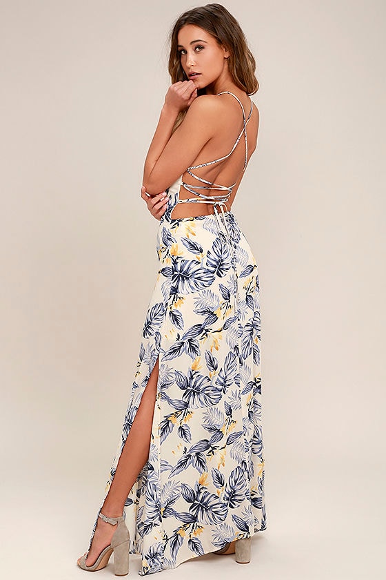 Rather Ravishing Cream Floral Print Lace-Up Maxi Dress 1