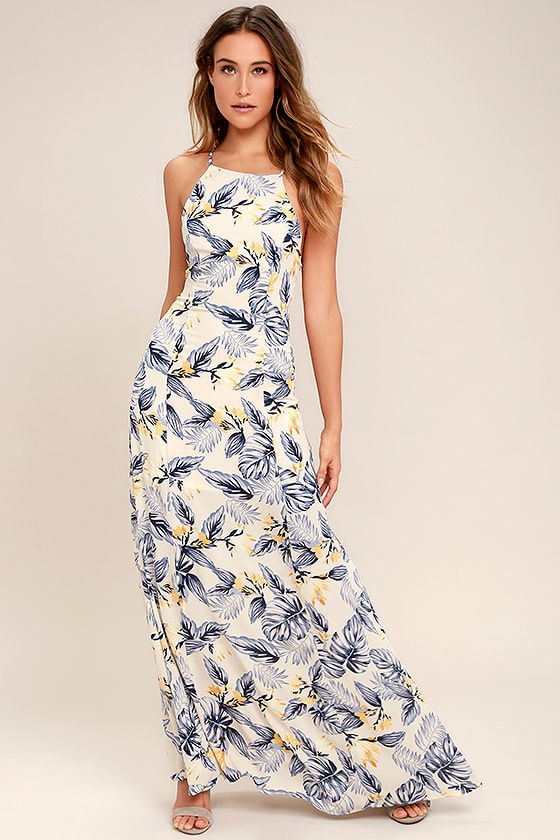Rather Ravishing Cream Floral Print Lace-Up Maxi Dress 2