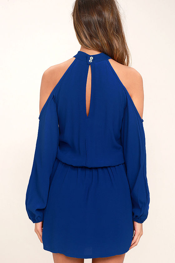 Lucy Love Genna - Royal Blue Dress - Long Sleeve Dress - Cold Shoulder ...