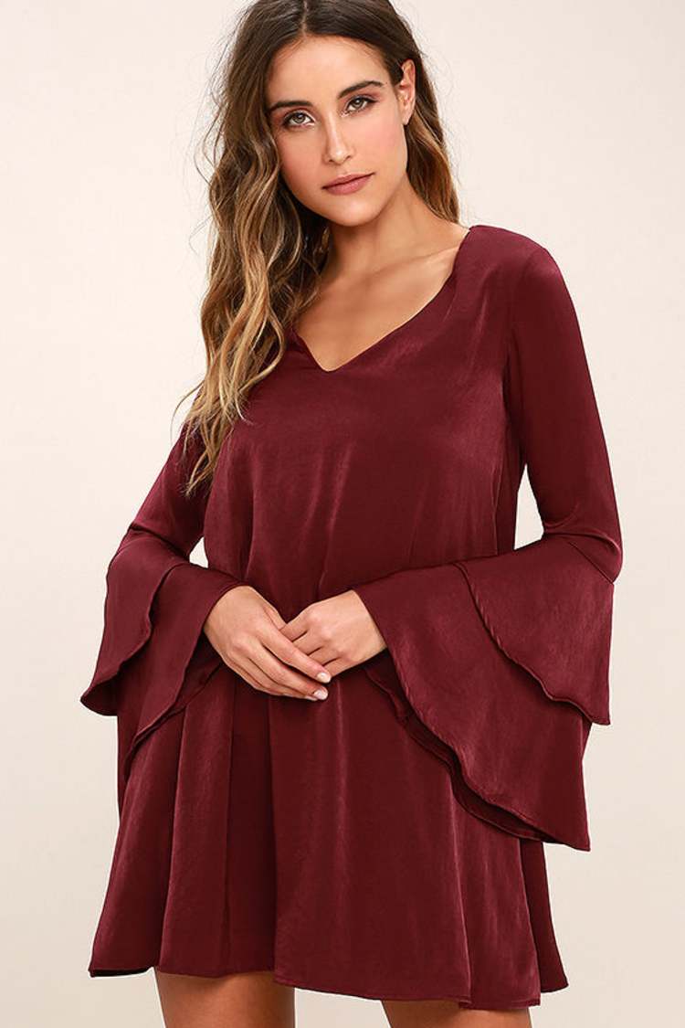 burgundy shift dress with sleeves LBD Exclusive Burgundy Margot Shift Dress