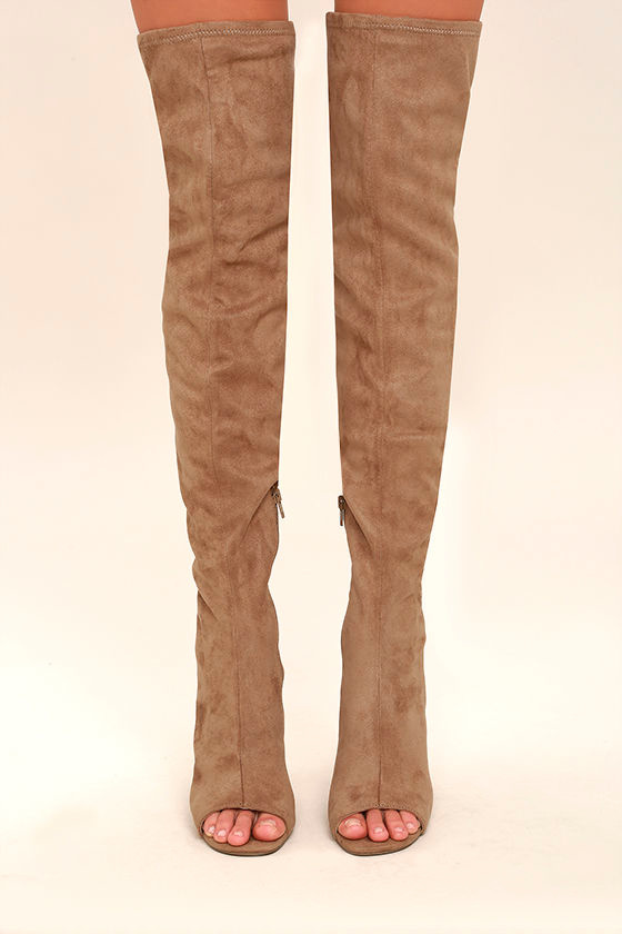 Steve Madden Kimmi Camel Suede Peep-Toe Thigh High Boots 2