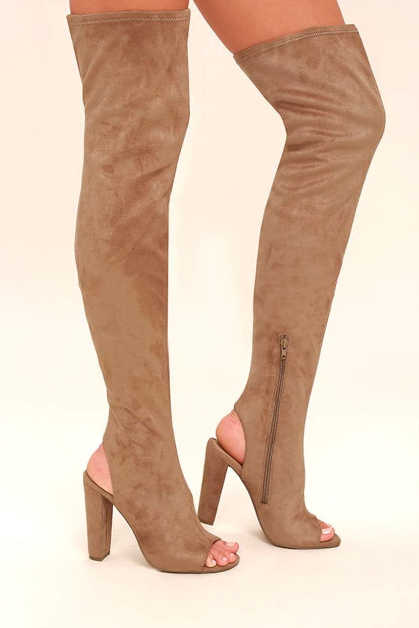 Suede Peep Toe Knee Boots Open Toed Thigh High Boots Steve Madden