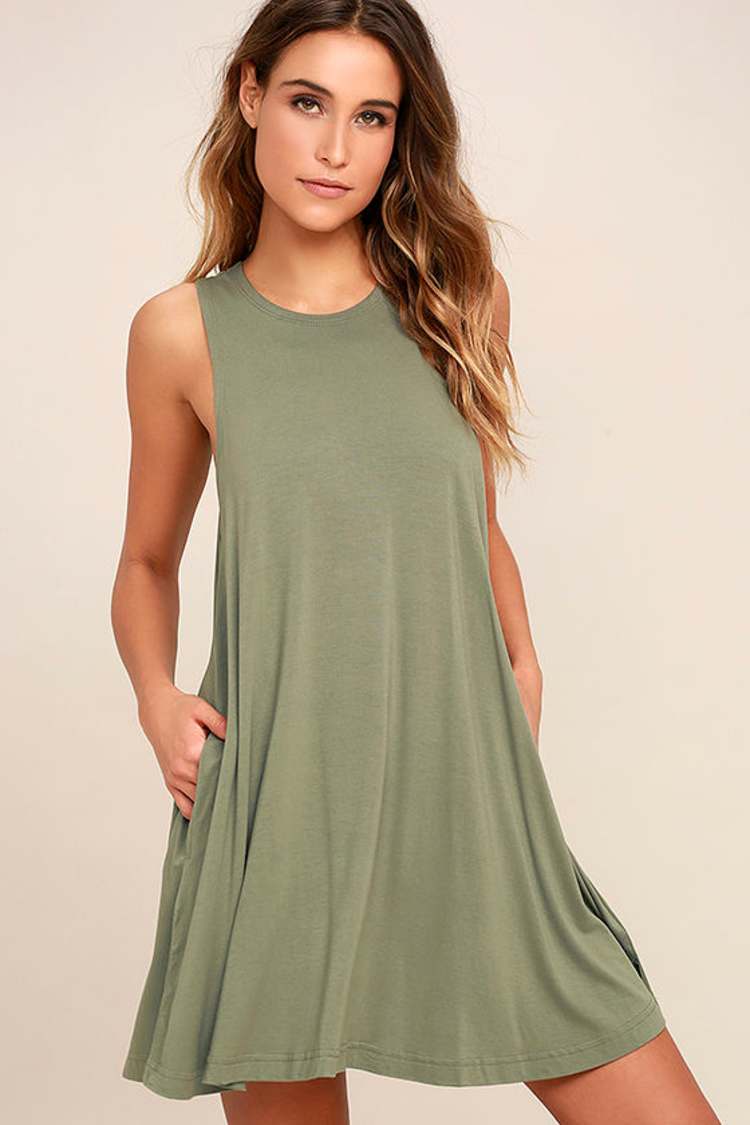 RVCA Sucker Punch 2 Dress - Swing Dress - Olive Green Dress - Sleeveless Dress - $45.00