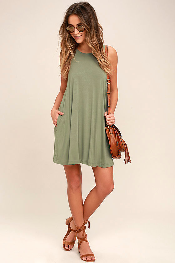 RVCA Sucker Punch 2 Dress Swing Dress Olive Green Dress Sleeveless Dress 45.00 Lulus