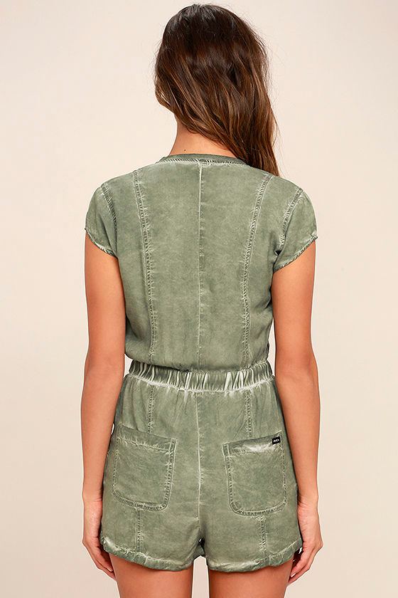 RVCA Rockfield Washed Olive Green Romper Short Sleeve Romper 65.00