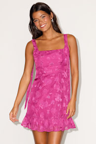 No One Prettier Magenta Floral Embroidered Tie-Strap Mini Dress 2