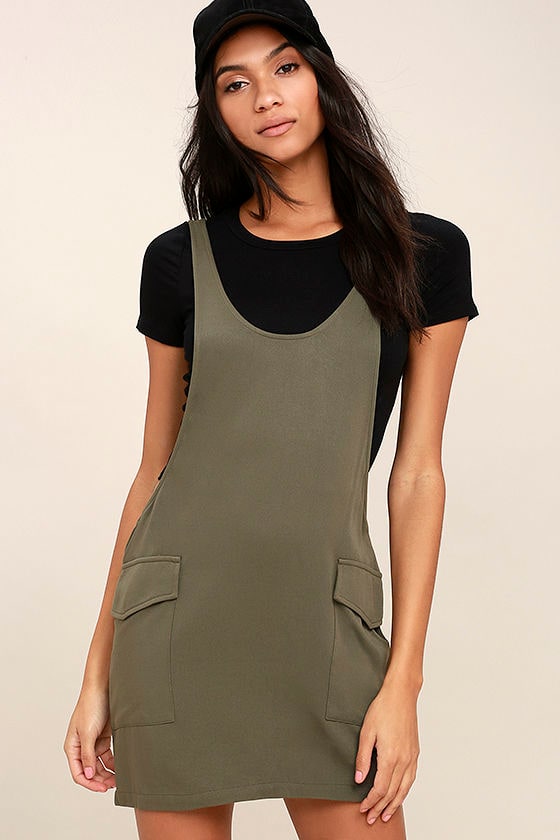 Old Fashioned Olive Green Pinafore Dress 1