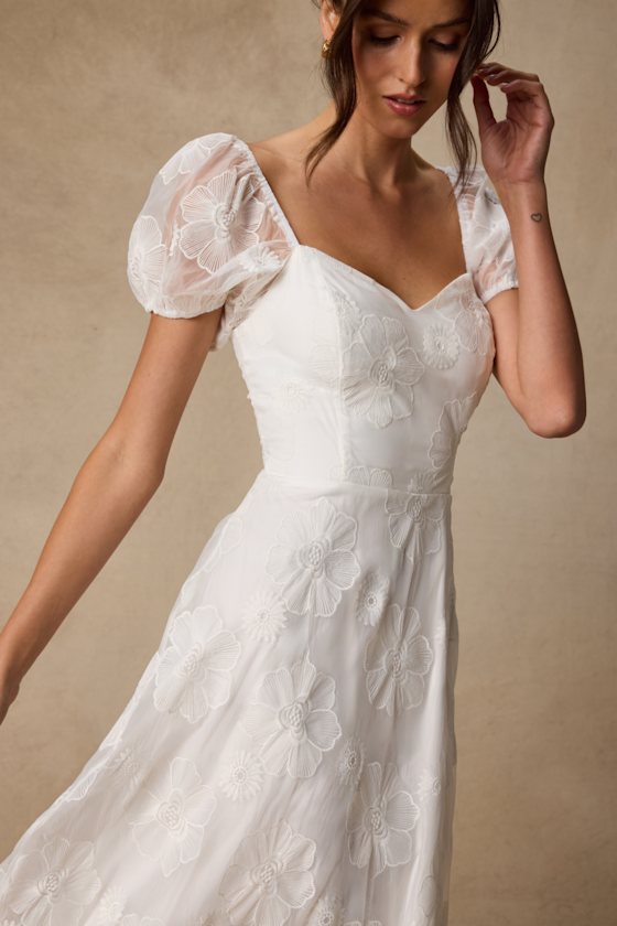 Sweetest Behavior White Embroidered Puff Sleeve Midi Dress 3