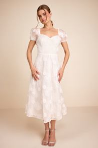Sweetest Behavior White Embroidered Puff Sleeve Midi Dress 2