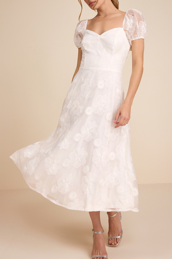 Sweetest Behavior White Embroidered Puff Sleeve Midi Dress 3