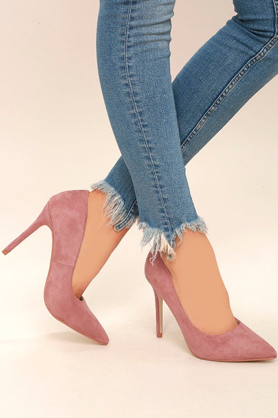 rose suede pumps