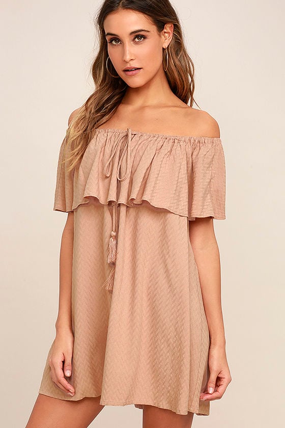 Chic Blush Dress - Off-the-Shoulder Dress - Pink Shift Dress - $64.00 ...