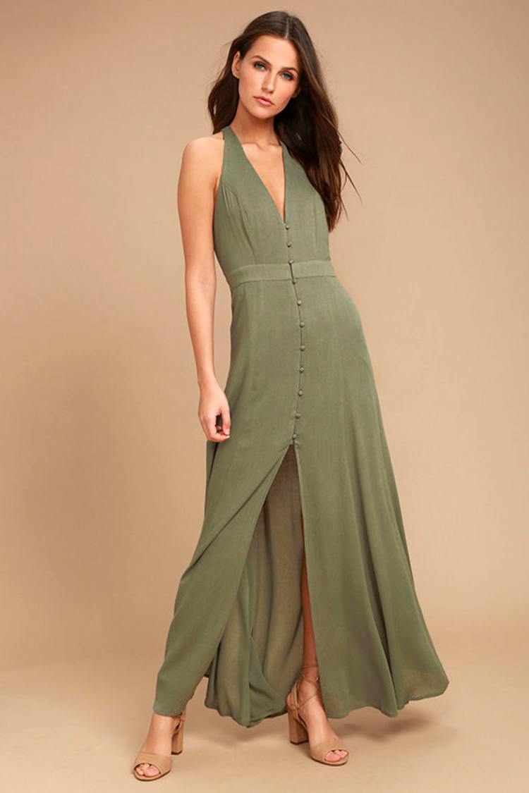 olive green maxi dress boho Amara Bohemian Maxi Dress Olive – Thaluta main image 0
