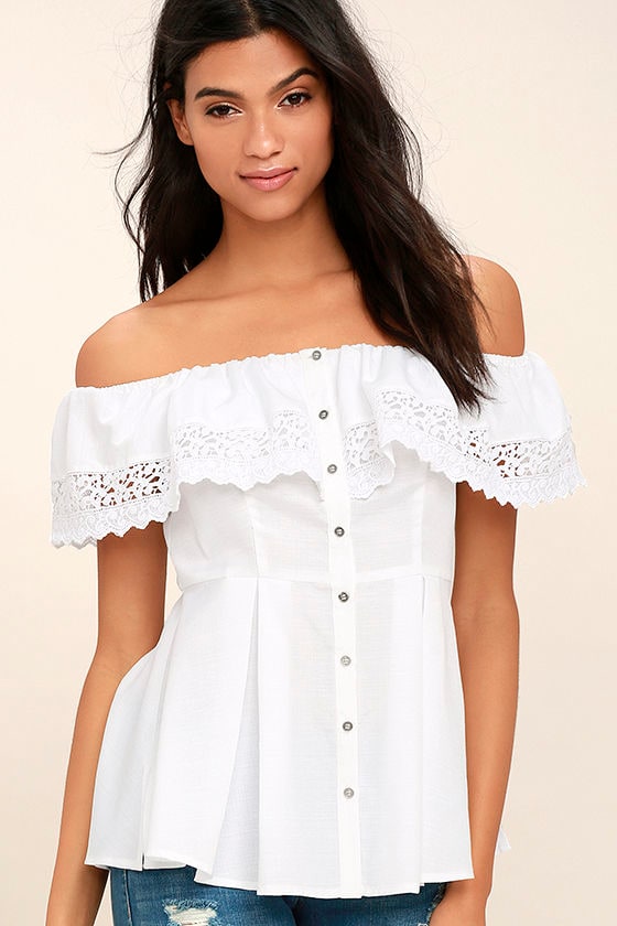 Sweet Day White Lace Off-the-Shoulder Top