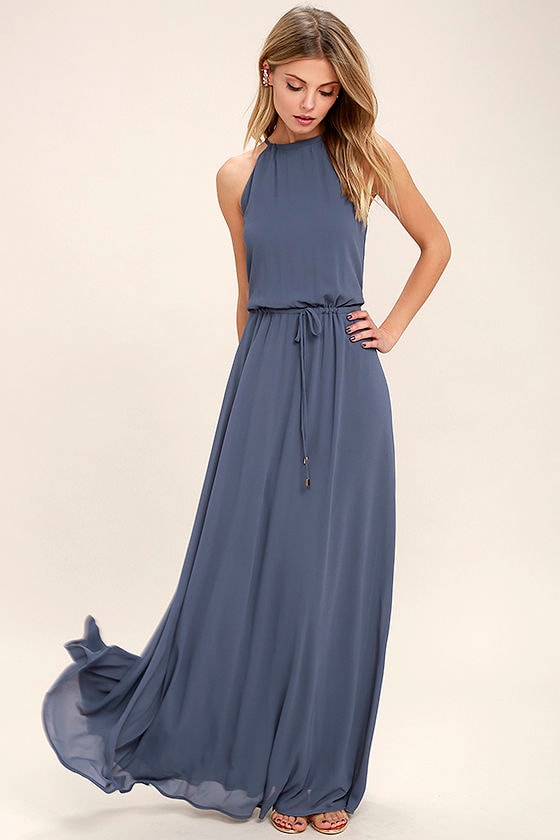 Lovely Denim Blue Dress Maxi Dress Sleeveless Dress