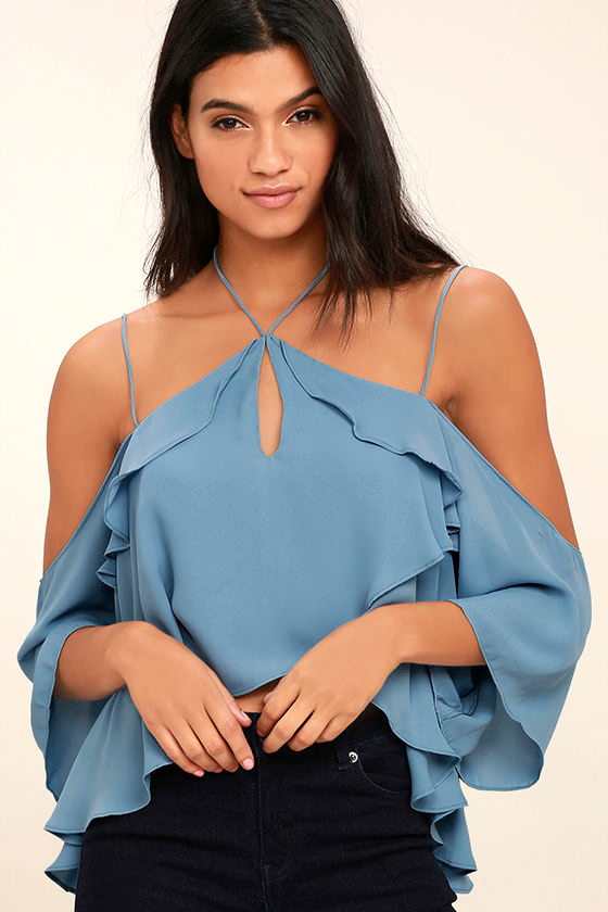 Surrounded by Beauty Slate Blue Off-the-Shoulder Top