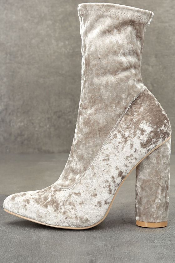 Stylish Grey MidCalf Boots Velvet MidCalf Boots HighHeel Boots