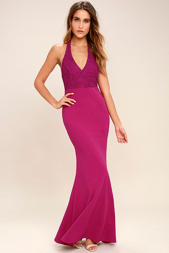 Fuchsia Dress - Halter Dress - Maxi Dress - Lace Dress - Lulus