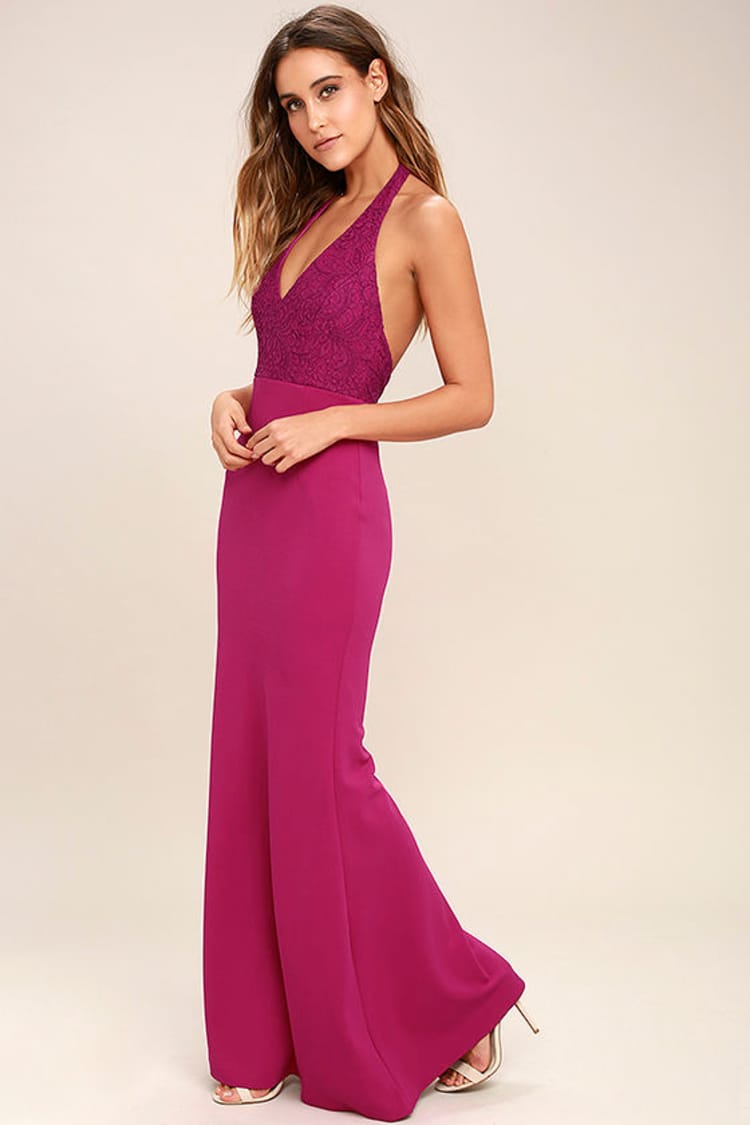 Fuchsia Dress - Halter Dress - Maxi Dress - Lace Dress - Lulus