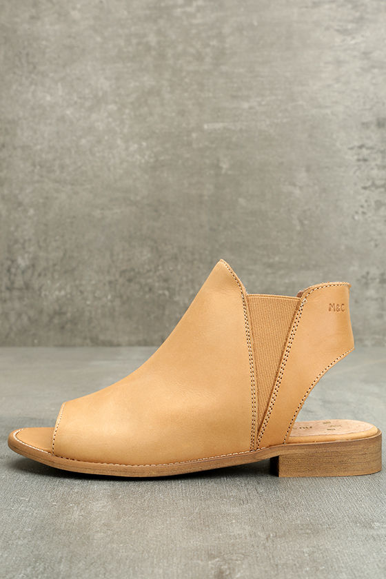 Musse & Cloud Ciara Tan Leather Peep-Toe Booties 1