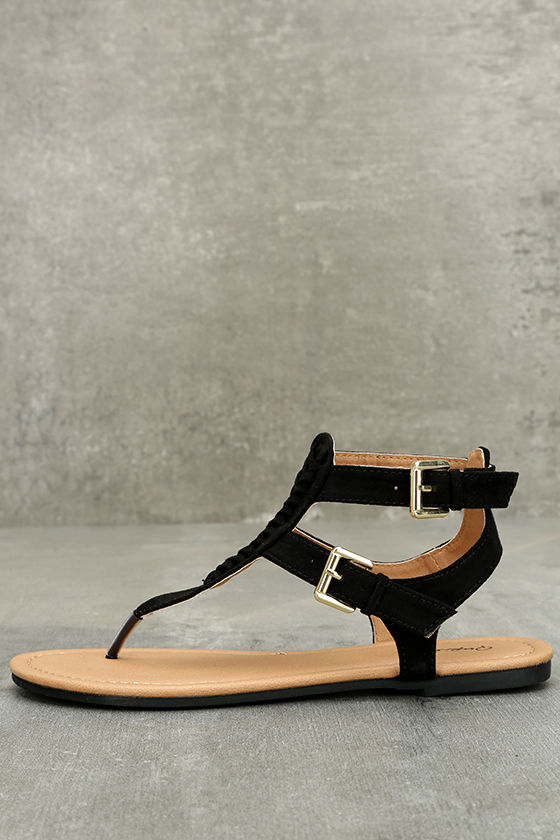 Draya Black Suede Flat Sandals 1