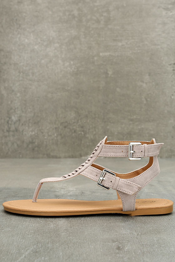Draya Taupe Suede Flat Sandals