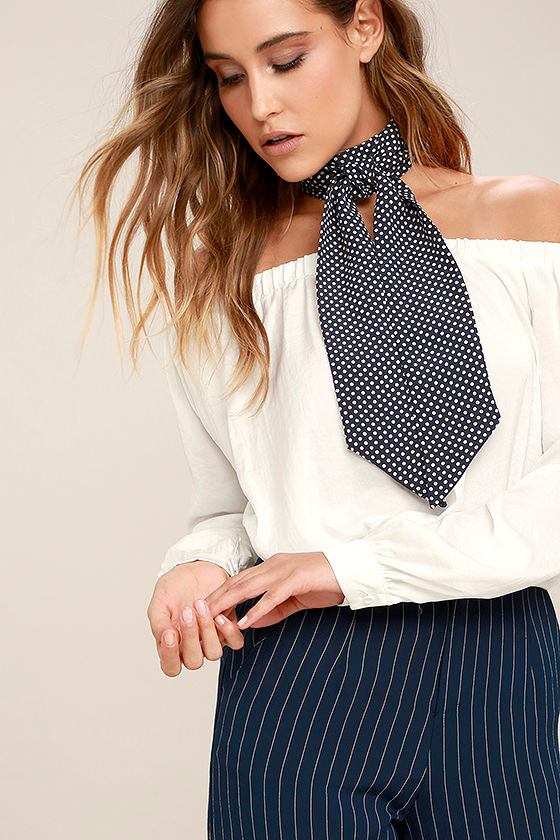 Vanessa Mooney Reanna Slate Blue Polka Dot Skinny Scarf 1