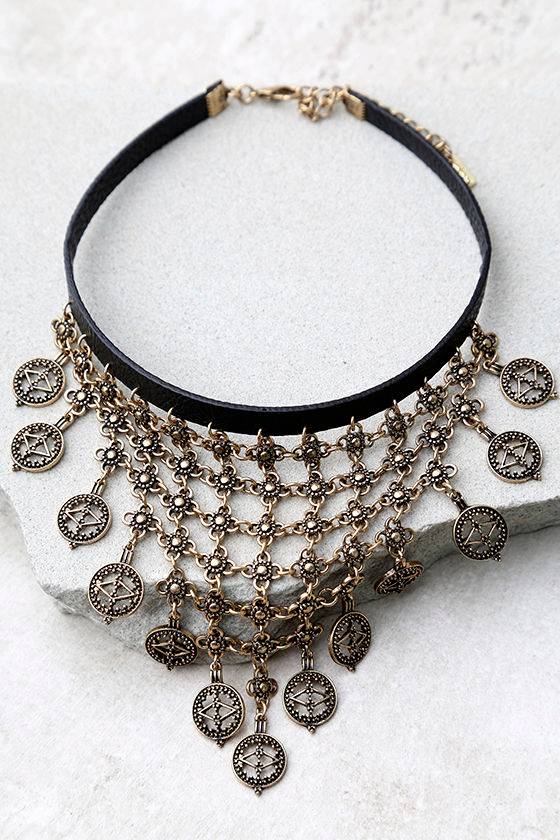 Boho Black and Gold Necklace - Choker Necklace - Statement Necklace ...