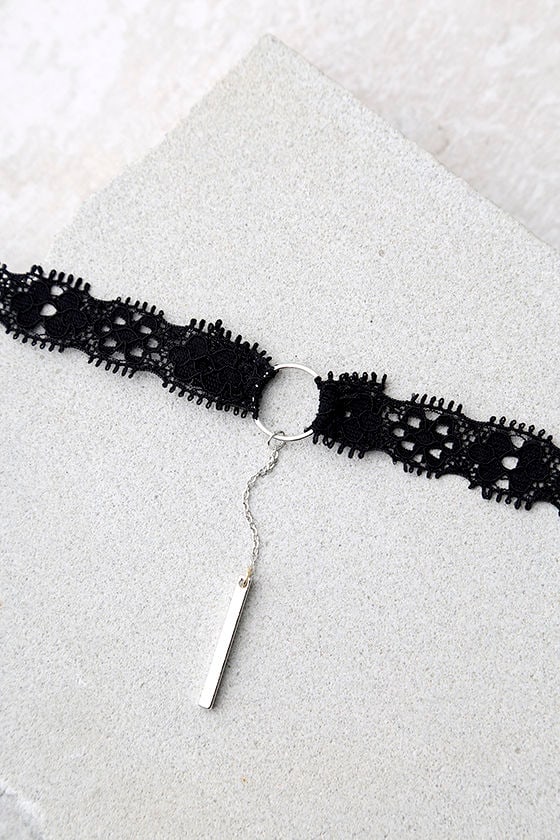 Louise Black and Silver Lace Choker Necklace