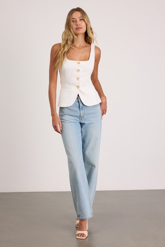 Poised Impulse Ivory Sleeveless Button-Front Vest Top - thumbnail 4
