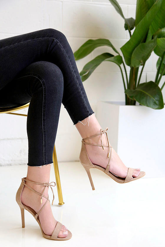 Aimee Taupe Suede Lace-Up Heels 2