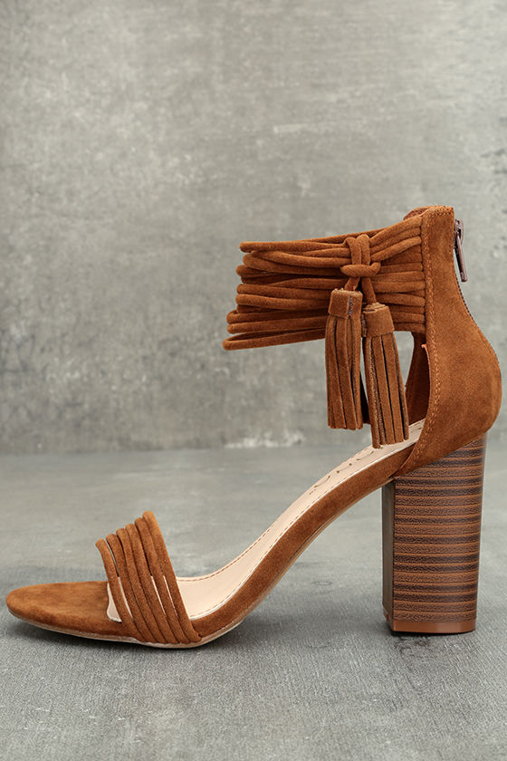 strap heels tan