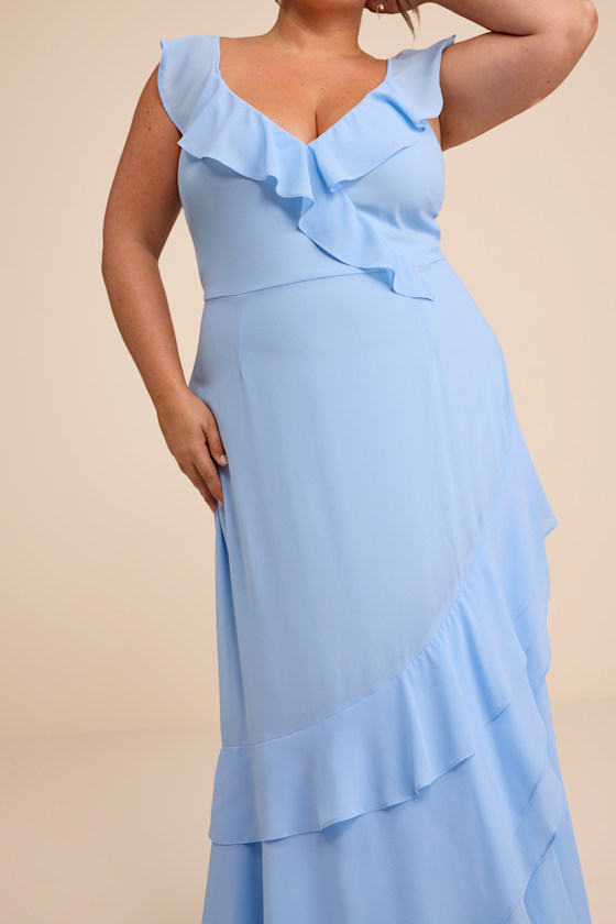 Charming Event Light Blue Asymmetrical Ruffled Maxi Dress - thumbnail 6