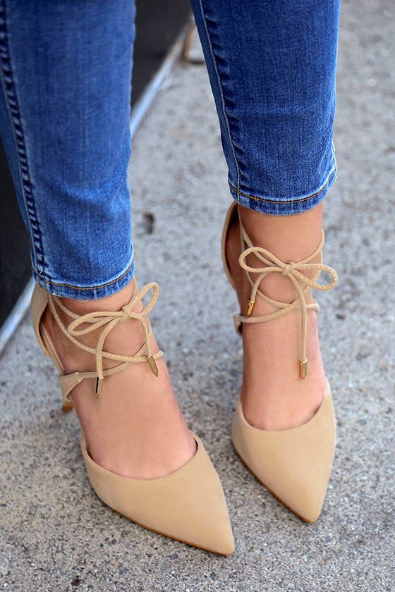 Dani Nude Suede Lace-Up Heels 1