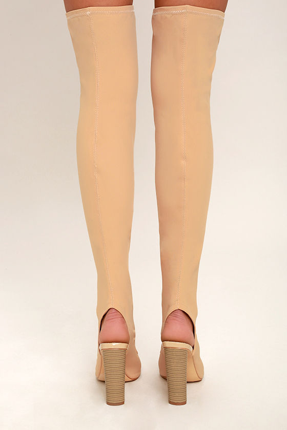 Sexy Nude OTK Boots - Peep-Toe Boots - Knit Over the Knee Boots - $63.00