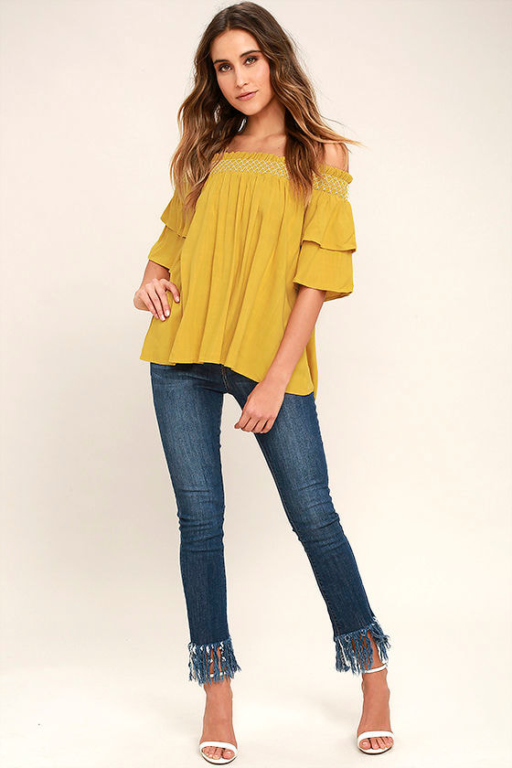 Free to be Me Chartreuse Off-the-Shoulder Top