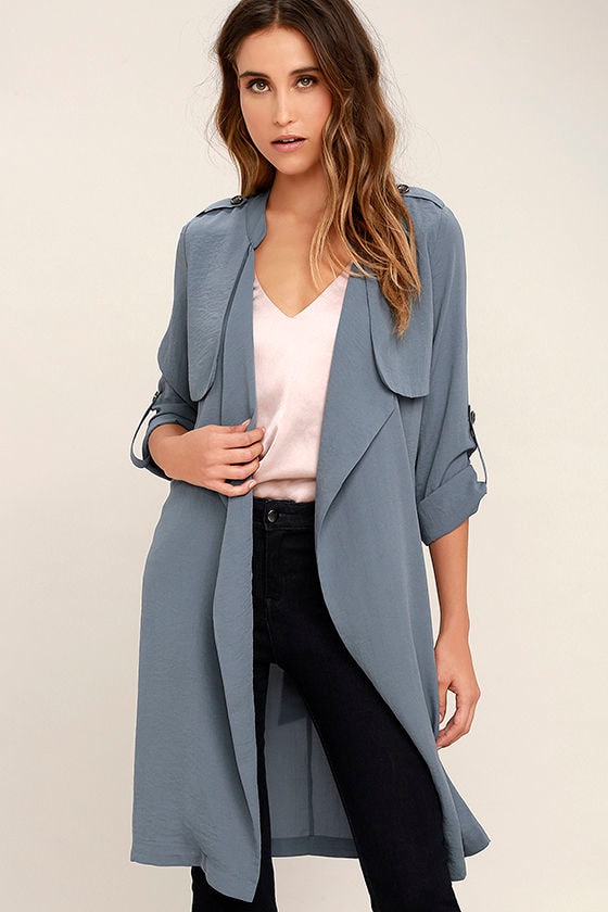 Windswept Away Slate Blue Trench Coat 1