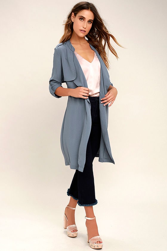 Windswept Away Slate Blue Trench Coat 2