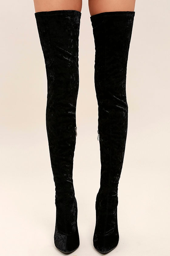 thigh high black velvet boots