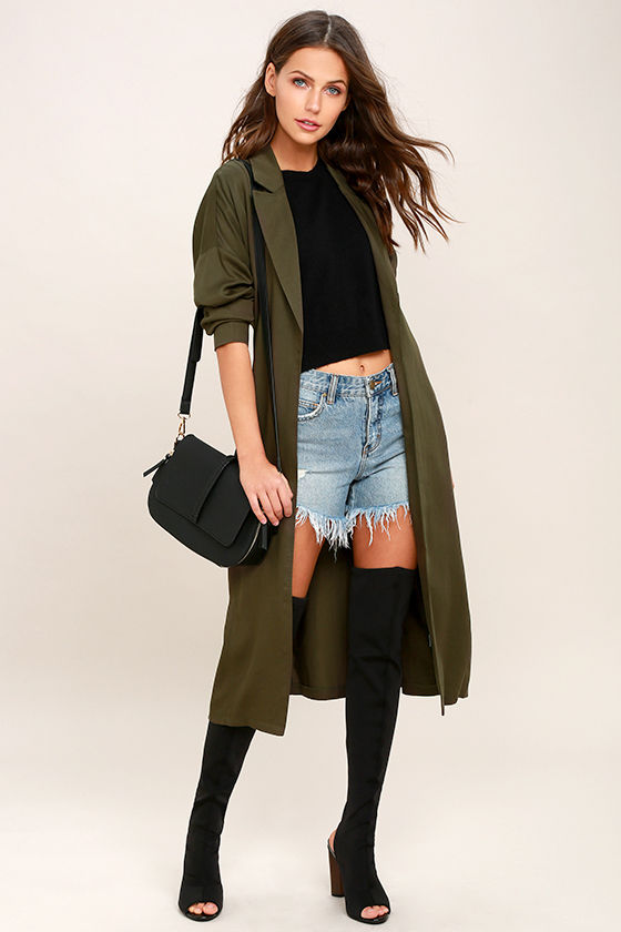 Cool Olive Green Coat - Trench Coat - Belted Coat - $82.00