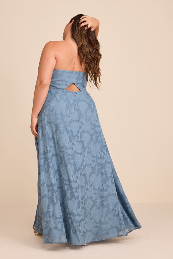Garden of Romance Dusty Blue Floral Burnout Strapless Maxi Dress - thumbnail 4