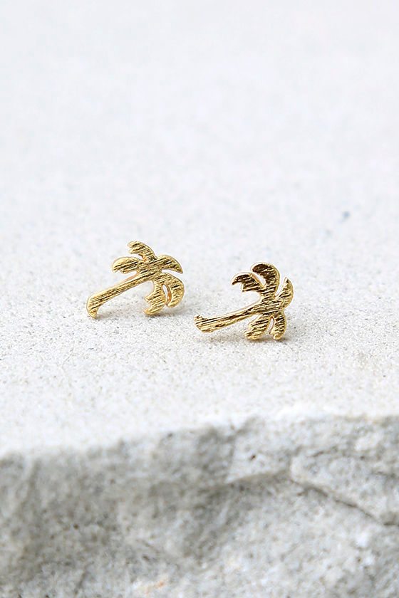 A-La Palmtree 3D pair of Earrings Gold main image 1