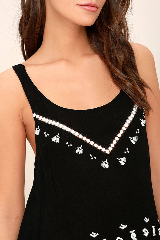 Boho Black Top Embroidered Tank Top Handkerchief Top 42.00