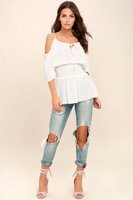 Playground White Off-the-Shoulder Top