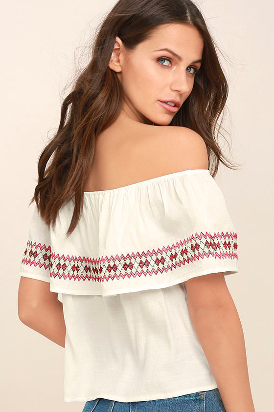 Boho White Top - Embroidered Top - Off-the-Shoulder Top - $42.00 - Lulus