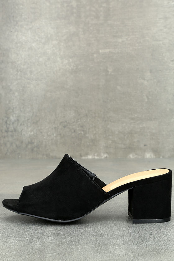 Chic Black Heels Vegan Suede Mules Black Mules PeepToe Mules