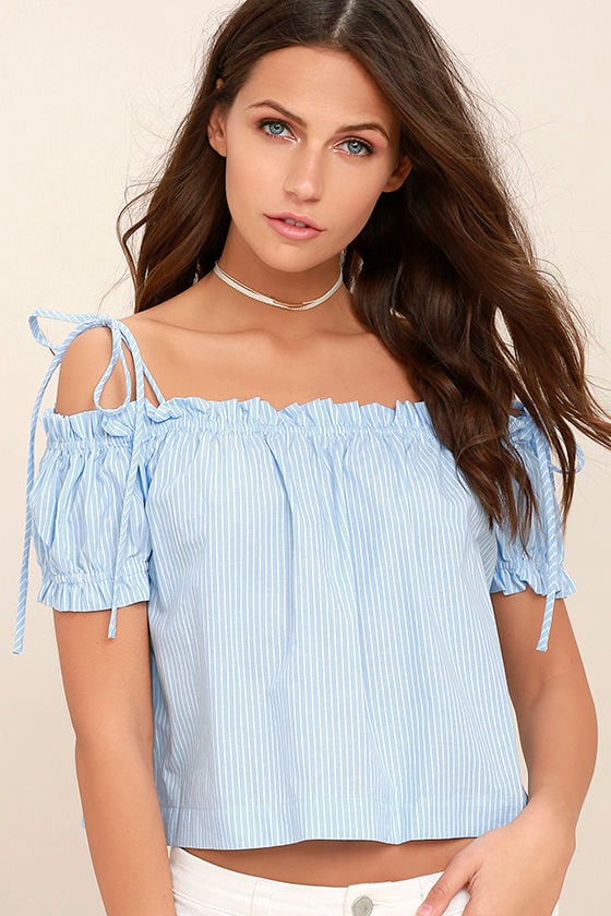 Seaway Blue and White Striped Off-the-Shoulder Top